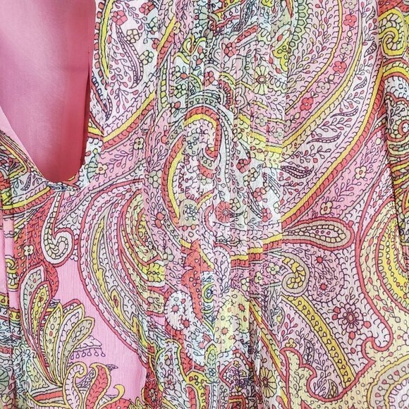 Tommy Hilfiger S Pink Paisley V-neck blouse 3/4 sleeves Retro Colorful - Picture 11 of 11